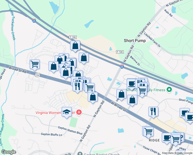 map of restaurants, bars, coffee shops, grocery stores, and more near in Richmond