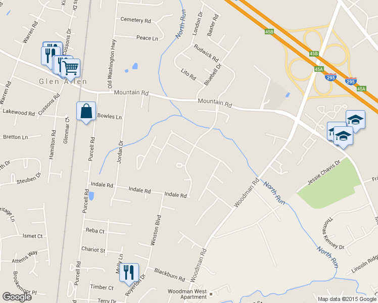 map of restaurants, bars, coffee shops, grocery stores, and more near 2700 Nature Trail Road in Glen Allen