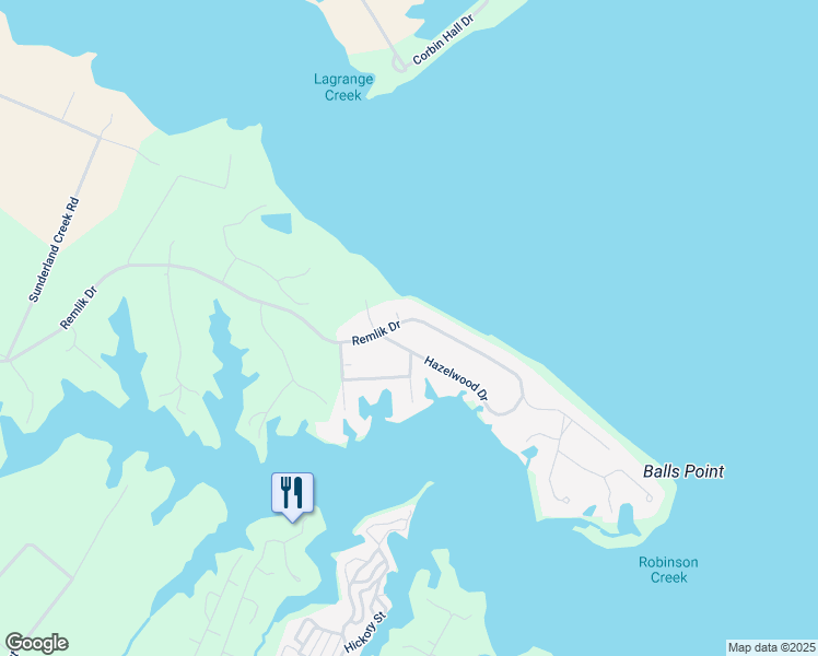 map of restaurants, bars, coffee shops, grocery stores, and more near 1884 Remlik Drive in Urbanna