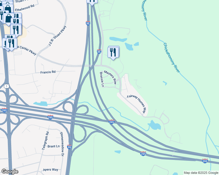 map of restaurants, bars, coffee shops, grocery stores, and more near 701 Virginia Village Drive in Glen Allen