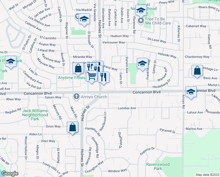 map of restaurants, bars, coffee shops, grocery stores, and more near 1412 Concannon Boulevard in Livermore