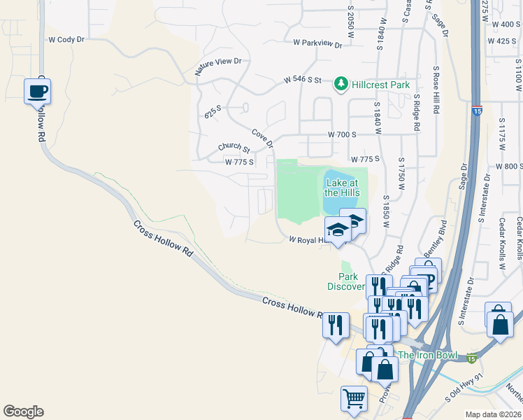 map of restaurants, bars, coffee shops, grocery stores, and more near 2279-2499 Royal Hunte Drive in Cedar City
