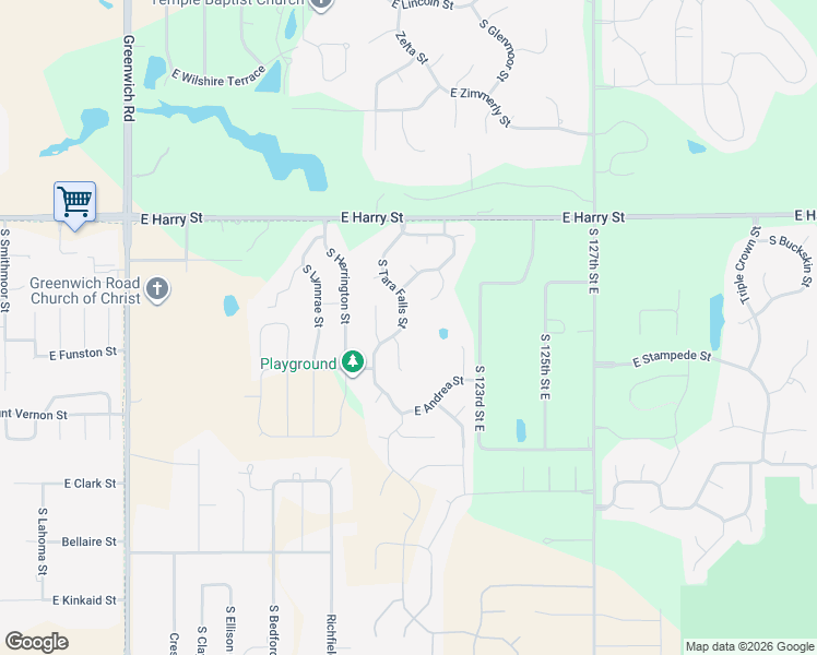 map of restaurants, bars, coffee shops, grocery stores, and more near 1711-1715 Tara Falls Street in Wichita