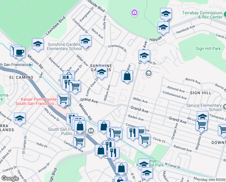 map of restaurants, bars, coffee shops, grocery stores, and more near 236 Brosnan Court in South San Francisco