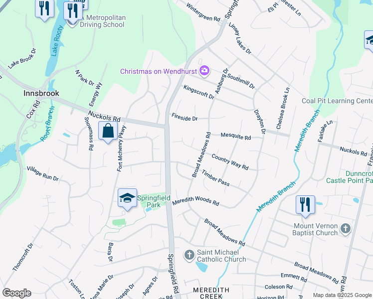 map of restaurants, bars, coffee shops, grocery stores, and more near 9711 Country Way Road in Glen Allen