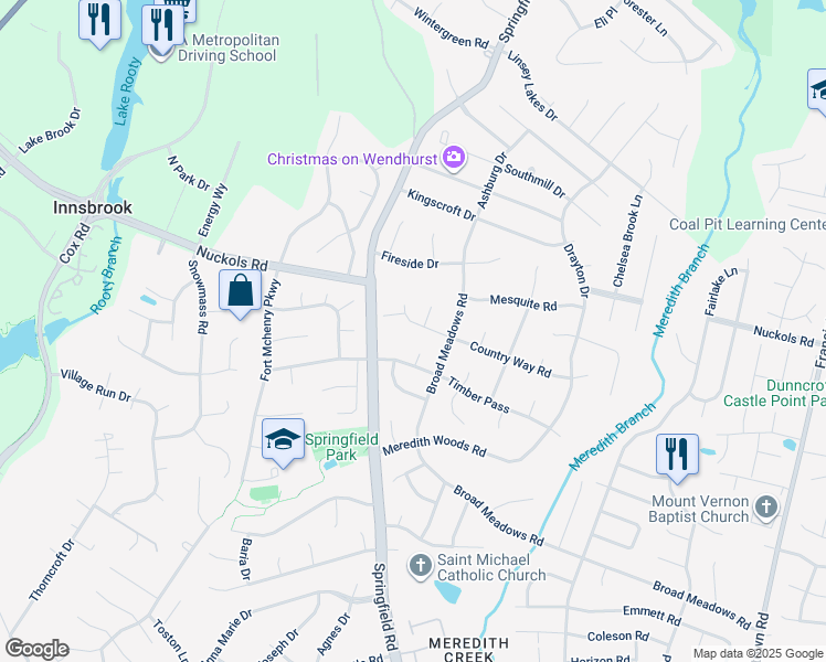 map of restaurants, bars, coffee shops, grocery stores, and more near 9711 Country Way Road in Glen Allen