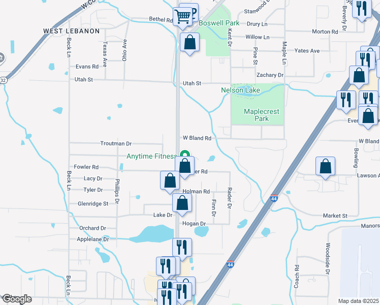 map of restaurants, bars, coffee shops, grocery stores, and more near 794-898 West Bland Road in Lebanon