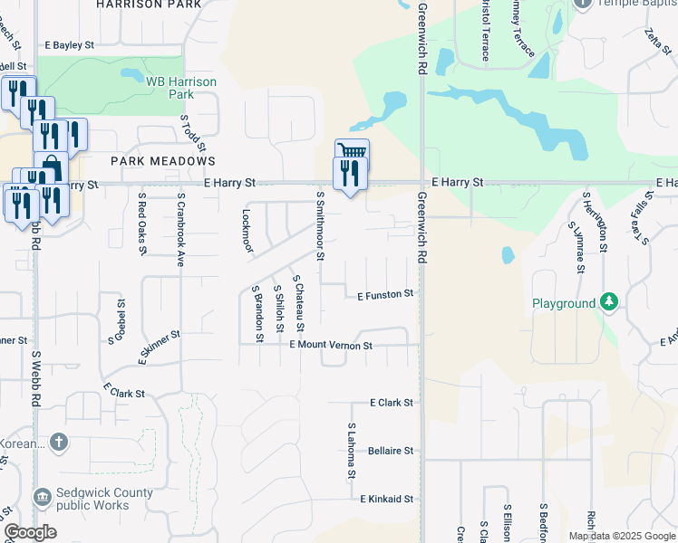 map of restaurants, bars, coffee shops, grocery stores, and more near 1709 South Leanne Lane in Wichita