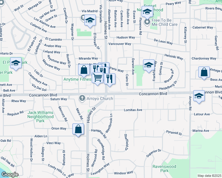 map of restaurants, bars, coffee shops, grocery stores, and more near 1412 Concannon Boulevard in Livermore