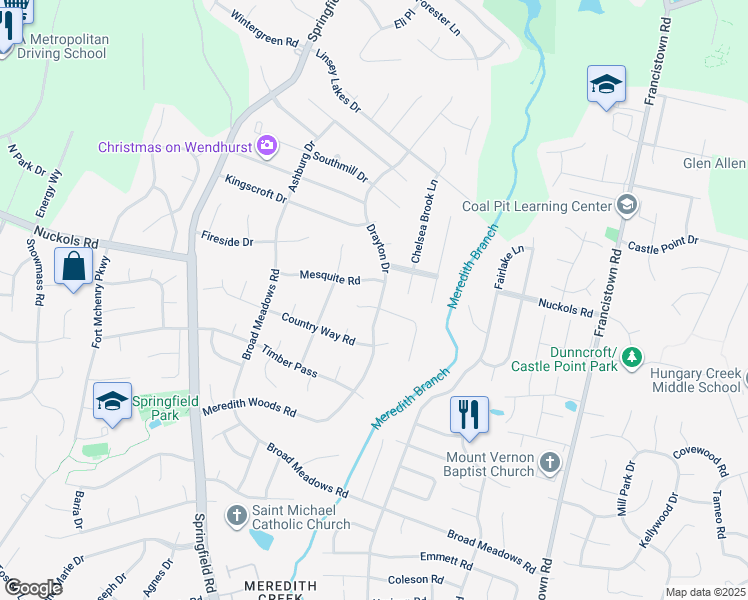 map of restaurants, bars, coffee shops, grocery stores, and more near 5029 Drayton Drive in Glen Allen