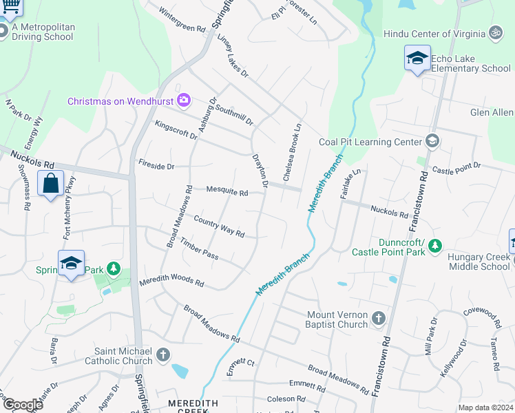 map of restaurants, bars, coffee shops, grocery stores, and more near 5029 Drayton Drive in Glen Allen