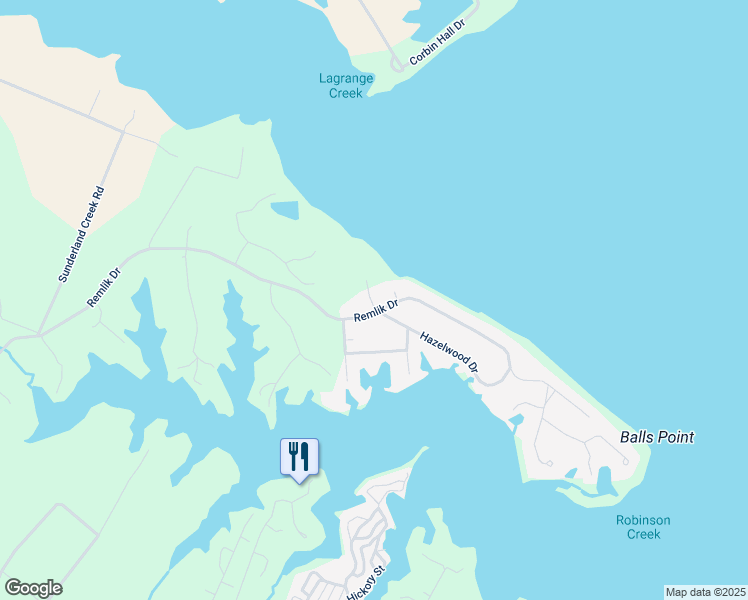 map of restaurants, bars, coffee shops, grocery stores, and more near 1815 Remlik Drive in Urbanna