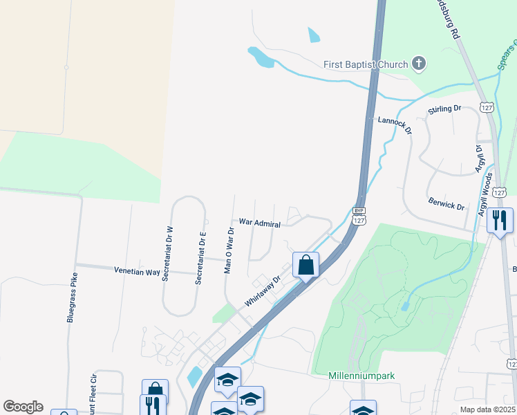 map of restaurants, bars, coffee shops, grocery stores, and more near 107 Iron Liege in Danville
