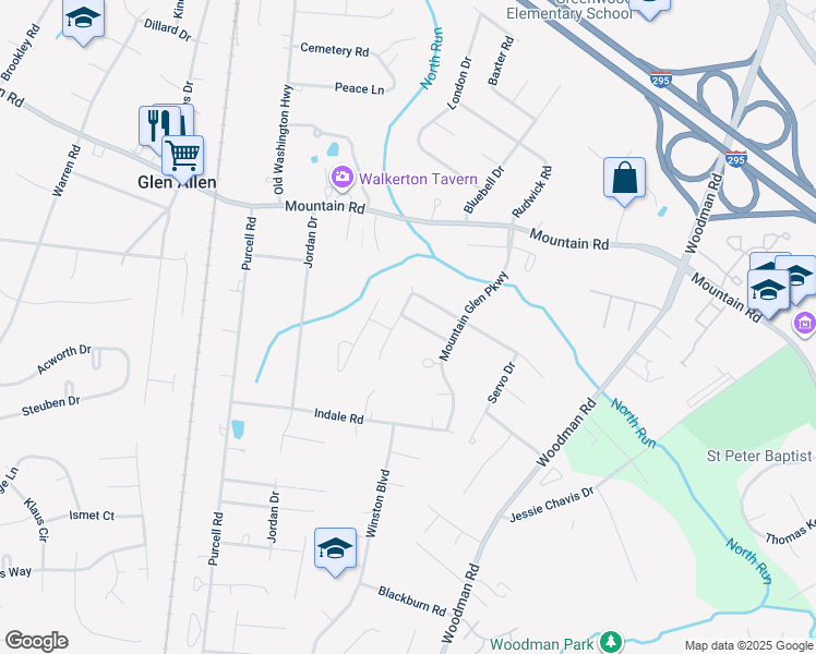 map of restaurants, bars, coffee shops, grocery stores, and more near 2727 Nature Trail Road in Glen Allen