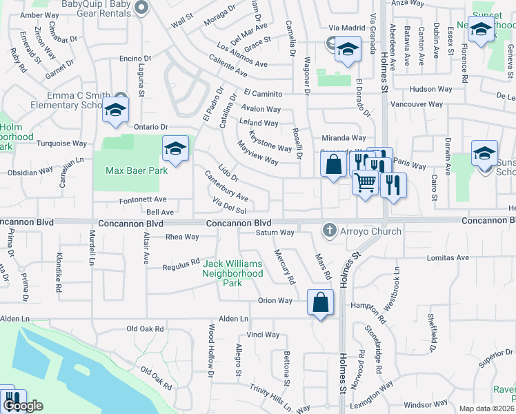 map of restaurants, bars, coffee shops, grocery stores, and more near 781 Lido Drive in Livermore