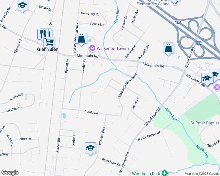 map of restaurants, bars, coffee shops, grocery stores, and more near 2727 Nature Trail Road in Glen Allen