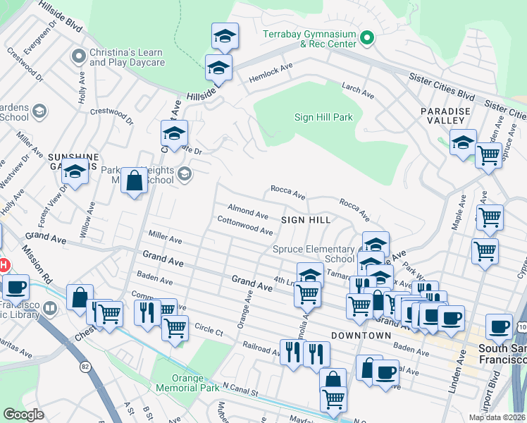 map of restaurants, bars, coffee shops, grocery stores, and more near 720 Almond Avenue in South San Francisco