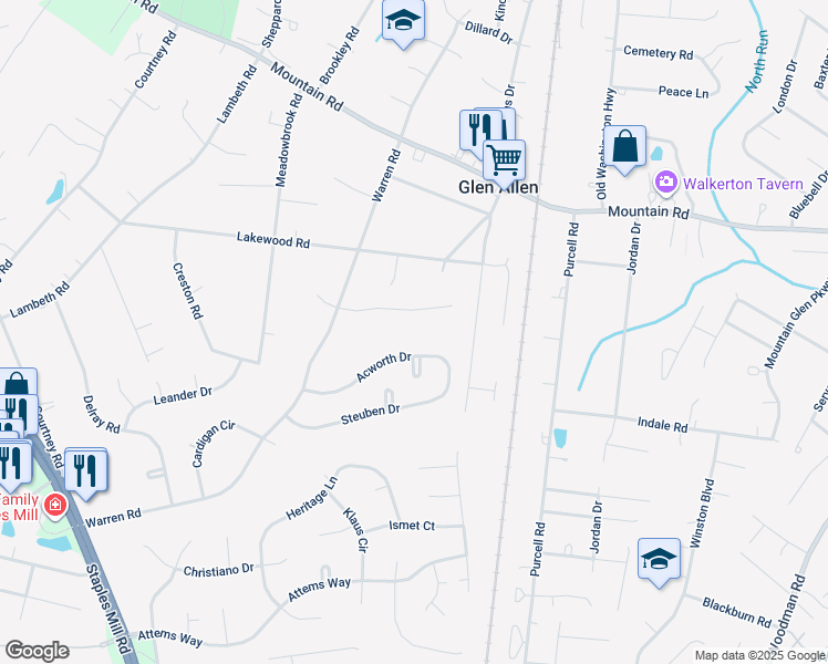 map of restaurants, bars, coffee shops, grocery stores, and more near 10518 Hamilton Road in Glen Allen