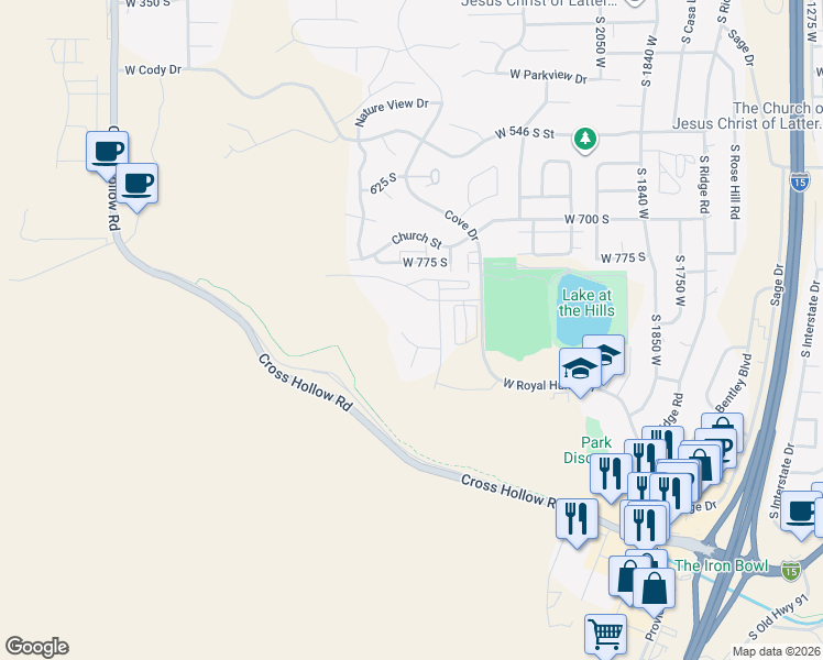 map of restaurants, bars, coffee shops, grocery stores, and more near 2437 West Cresent Heights Drive in Cedar City