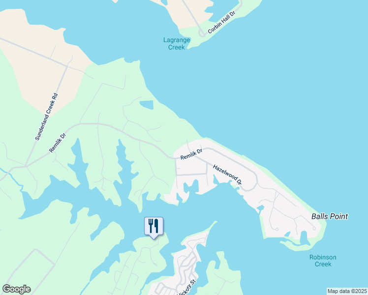 map of restaurants, bars, coffee shops, grocery stores, and more near 1787 Remlik Drive in Urbanna