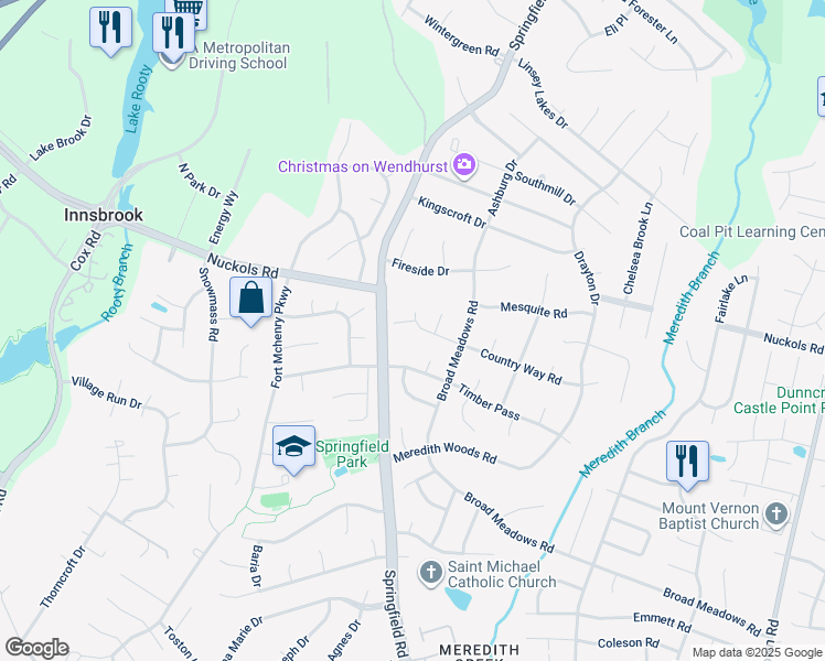 map of restaurants, bars, coffee shops, grocery stores, and more near 9715 Country Way Road in Glen Allen