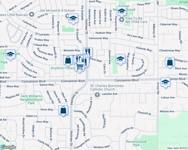 map of restaurants, bars, coffee shops, grocery stores, and more near 1412 Concannon Boulevard in Livermore