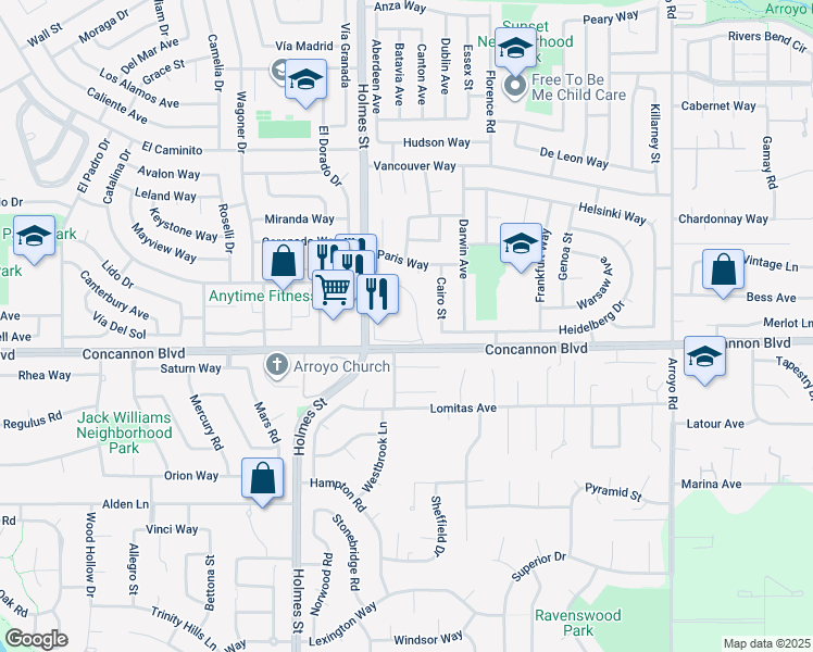 map of restaurants, bars, coffee shops, grocery stores, and more near 1412 Concannon Boulevard in Livermore