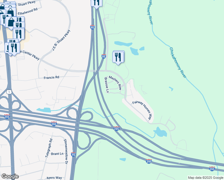 map of restaurants, bars, coffee shops, grocery stores, and more near 9411 Links Lane in Glen Allen
