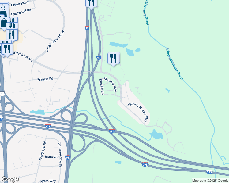 map of restaurants, bars, coffee shops, grocery stores, and more near 701 Masters Row in Glen Allen