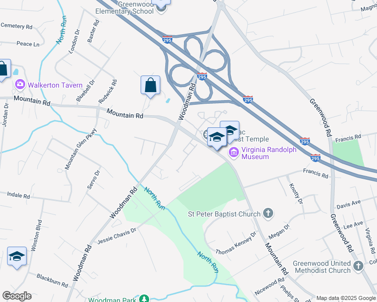 map of restaurants, bars, coffee shops, grocery stores, and more near 2002 Mountain Gate Lane in Glen Allen