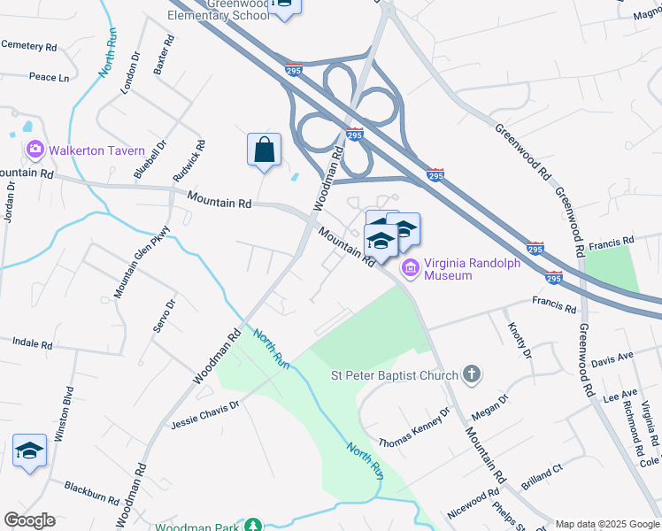 map of restaurants, bars, coffee shops, grocery stores, and more near 2002 Mountain Gate Lane in Glen Allen