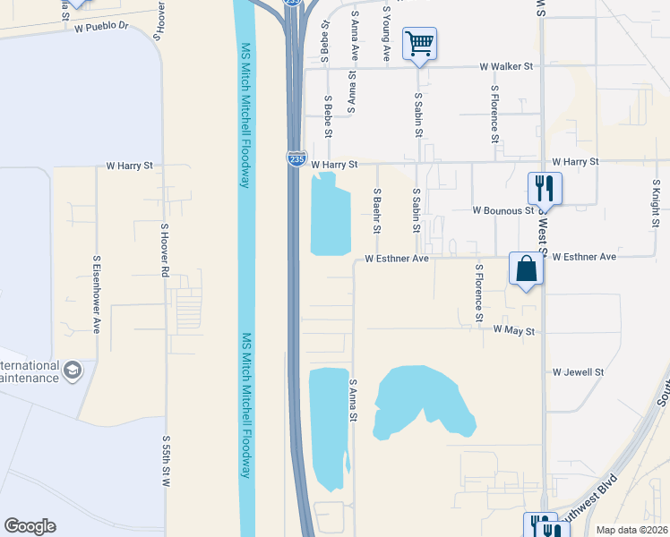 map of restaurants, bars, coffee shops, grocery stores, and more near 4830 W Esthner Ave in Wichita