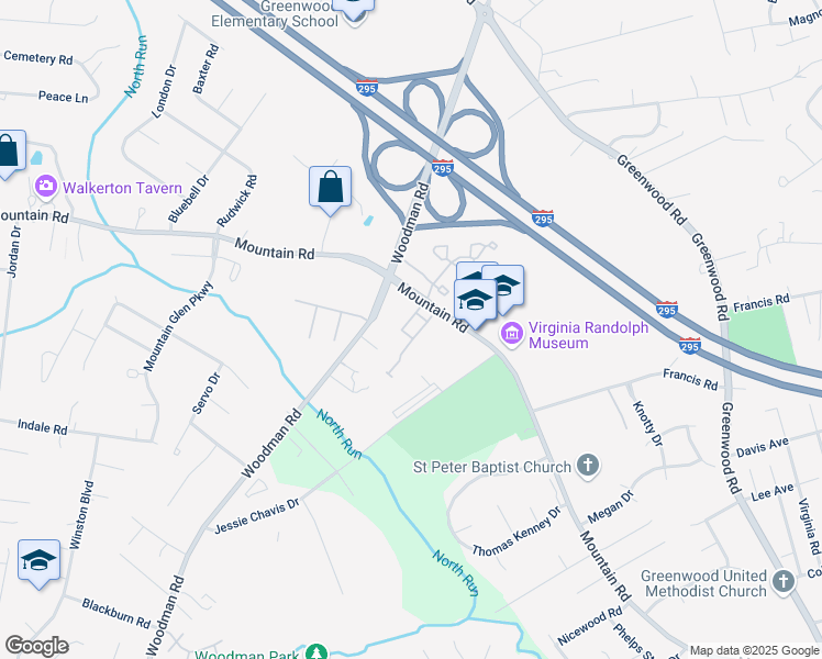 map of restaurants, bars, coffee shops, grocery stores, and more near 2004 Mountain Gate Lane in Glen Allen