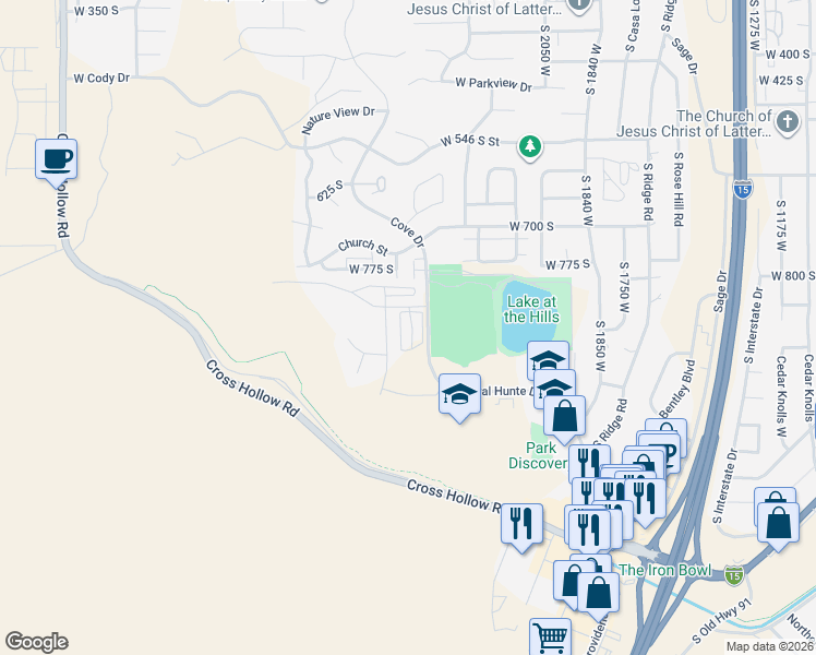 map of restaurants, bars, coffee shops, grocery stores, and more near 2279-2499 Royal Hunte Drive in Cedar City