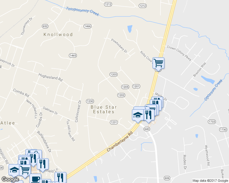 map of restaurants, bars, coffee shops, grocery stores, and more near 9351 Laurel Grove Road in Mechanicsville