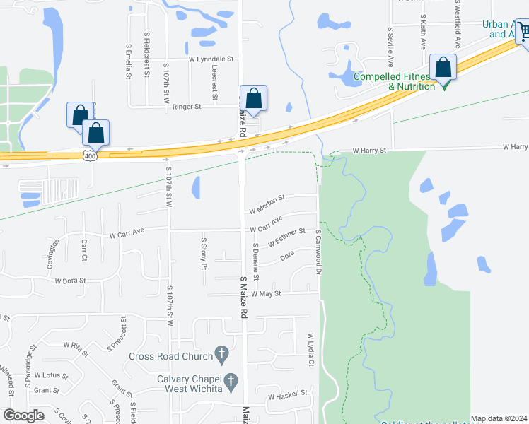 map of restaurants, bars, coffee shops, grocery stores, and more near 10311 West Merton Street in Wichita