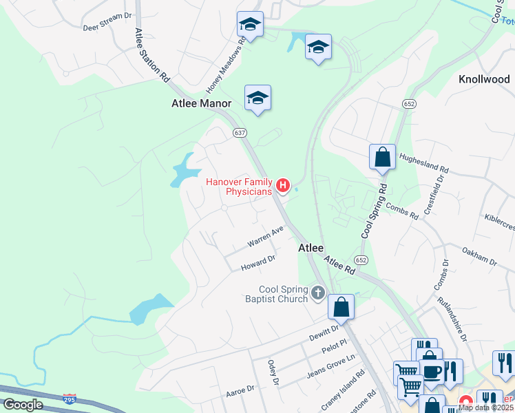 map of restaurants, bars, coffee shops, grocery stores, and more near 9212 Cremins Court in Hanover County