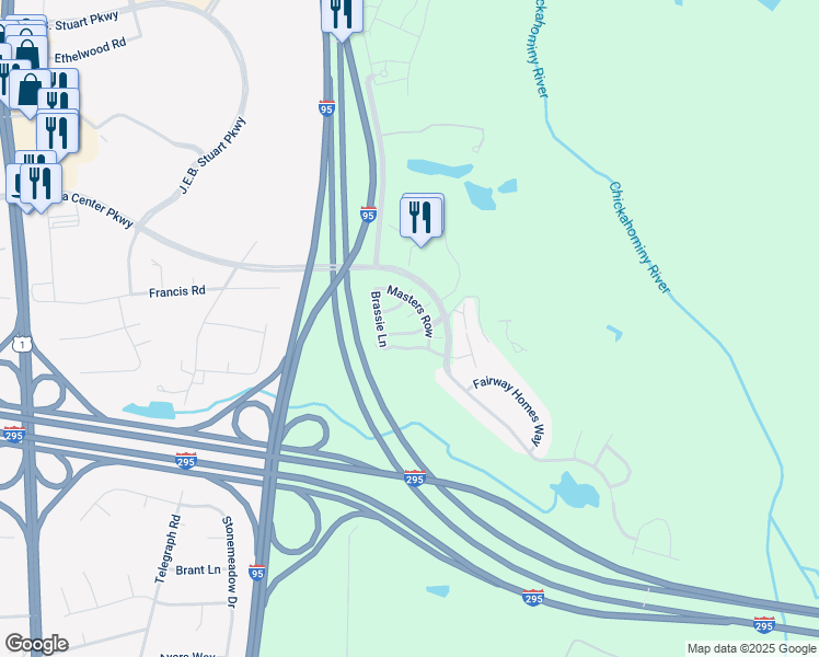 map of restaurants, bars, coffee shops, grocery stores, and more near 9411 Links Lane in Glen Allen