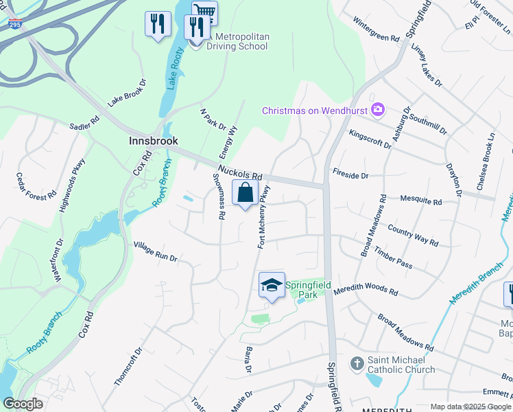 map of restaurants, bars, coffee shops, grocery stores, and more near 4600 Fort Mchenry Parkway in Glen Allen