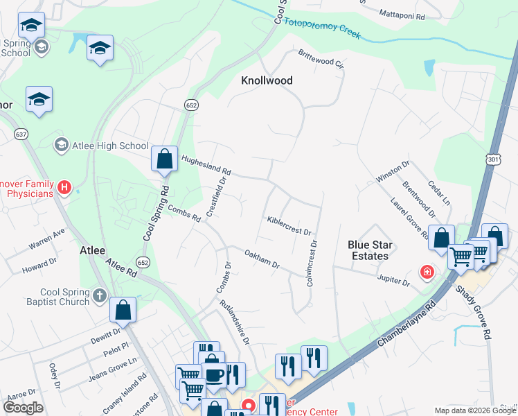 map of restaurants, bars, coffee shops, grocery stores, and more near 9357 Barnescrest Dr in Mechanicsville