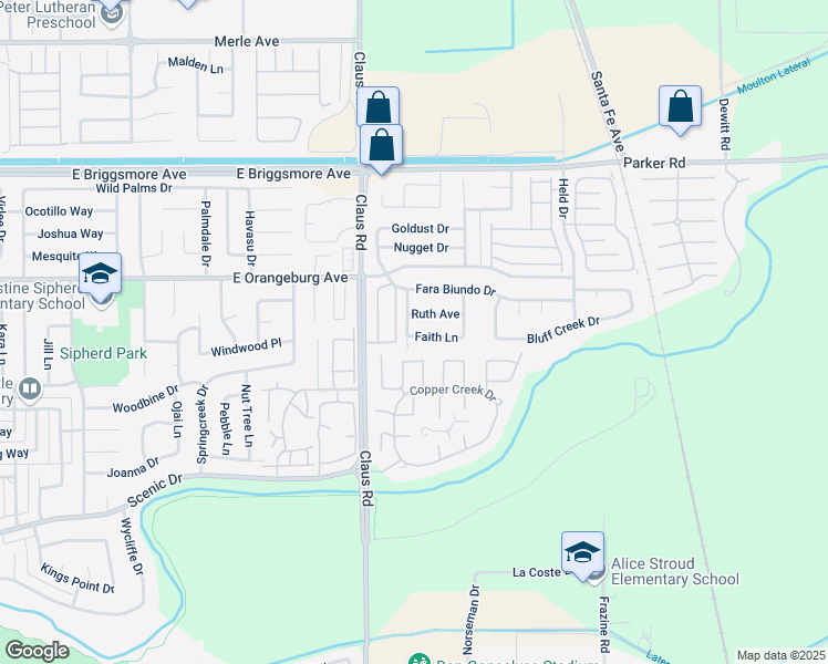 map of restaurants, bars, coffee shops, grocery stores, and more near 4101 Faith Lane in Modesto