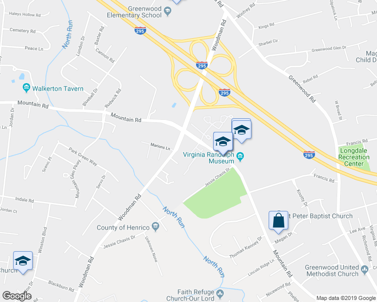 map of restaurants, bars, coffee shops, grocery stores, and more near 2021 Mountain Gate Lane in Glen Allen