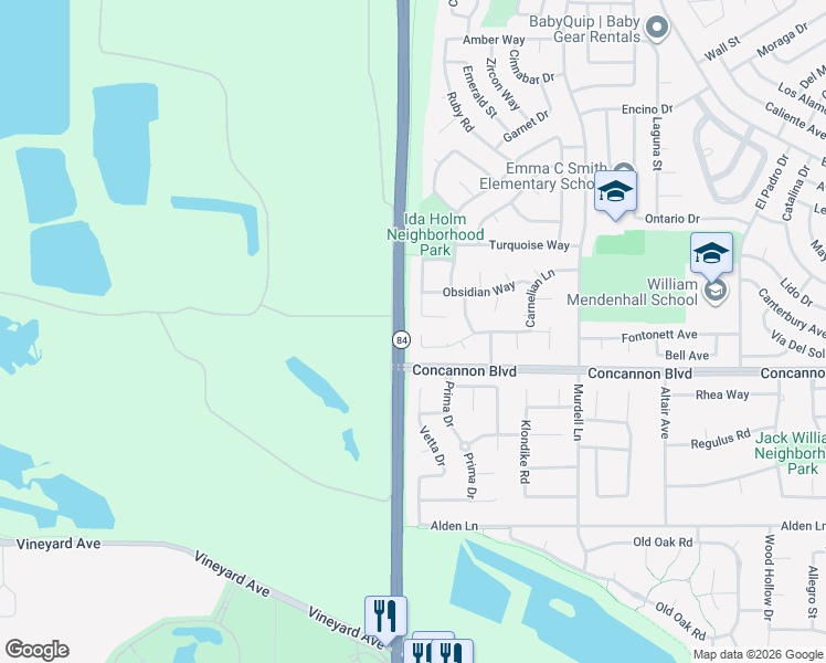 map of restaurants, bars, coffee shops, grocery stores, and more near 1733 Tourmaline Court in Livermore
