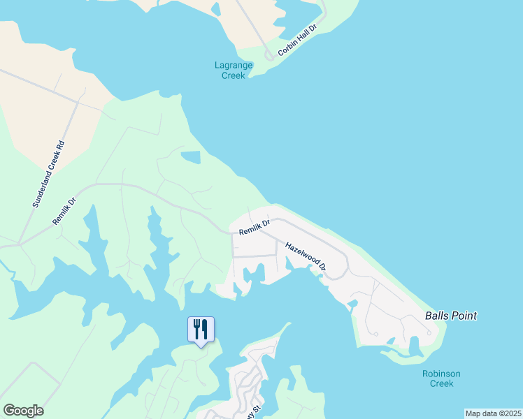 map of restaurants, bars, coffee shops, grocery stores, and more near 1855 Remlik Drive in Urbanna