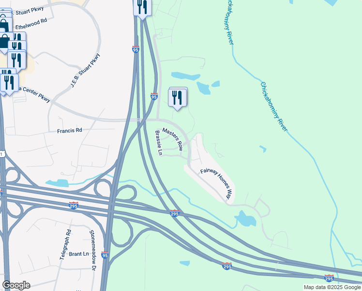 map of restaurants, bars, coffee shops, grocery stores, and more near 9501 Short Spoon Court in Glen Allen