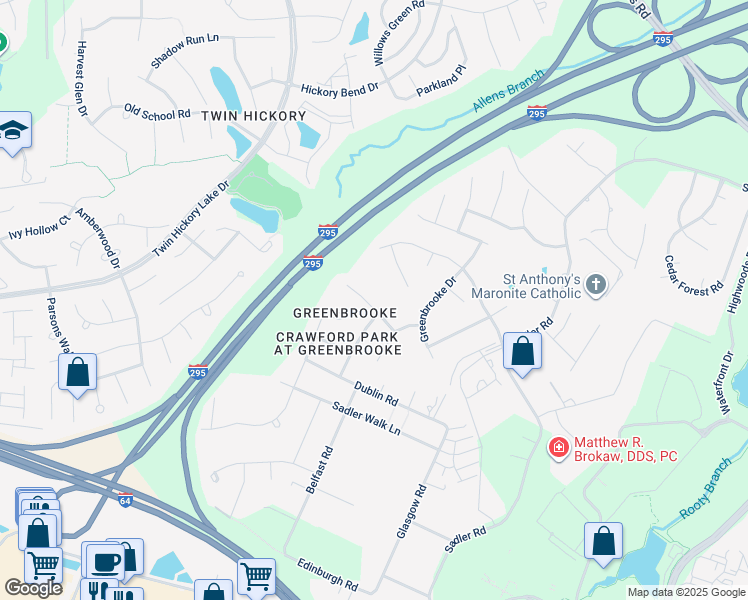 map of restaurants, bars, coffee shops, grocery stores, and more near 11512 Oscar Place in Glen Allen