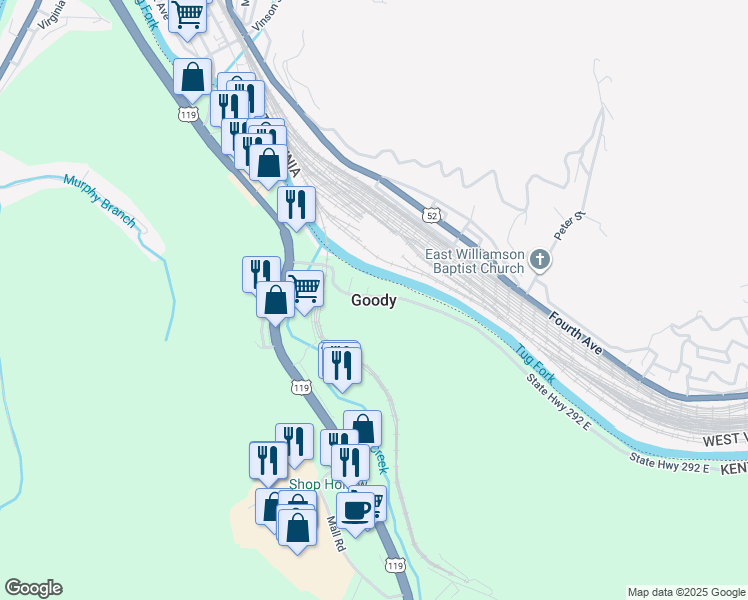 map of restaurants, bars, coffee shops, grocery stores, and more near in Goody