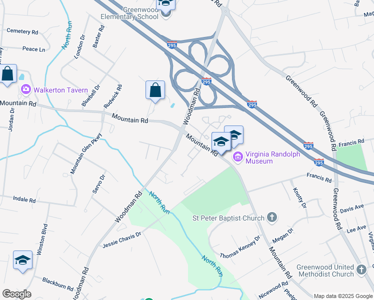 map of restaurants, bars, coffee shops, grocery stores, and more near 2023 Mountain Gate Lane in Glen Allen