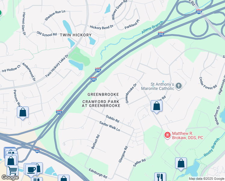 map of restaurants, bars, coffee shops, grocery stores, and more near 11512 Oscar Place in Glen Allen