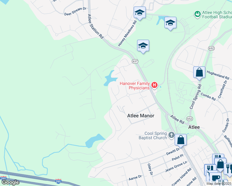 map of restaurants, bars, coffee shops, grocery stores, and more near 9205 Fairfield Farm Court in Mechanicsville